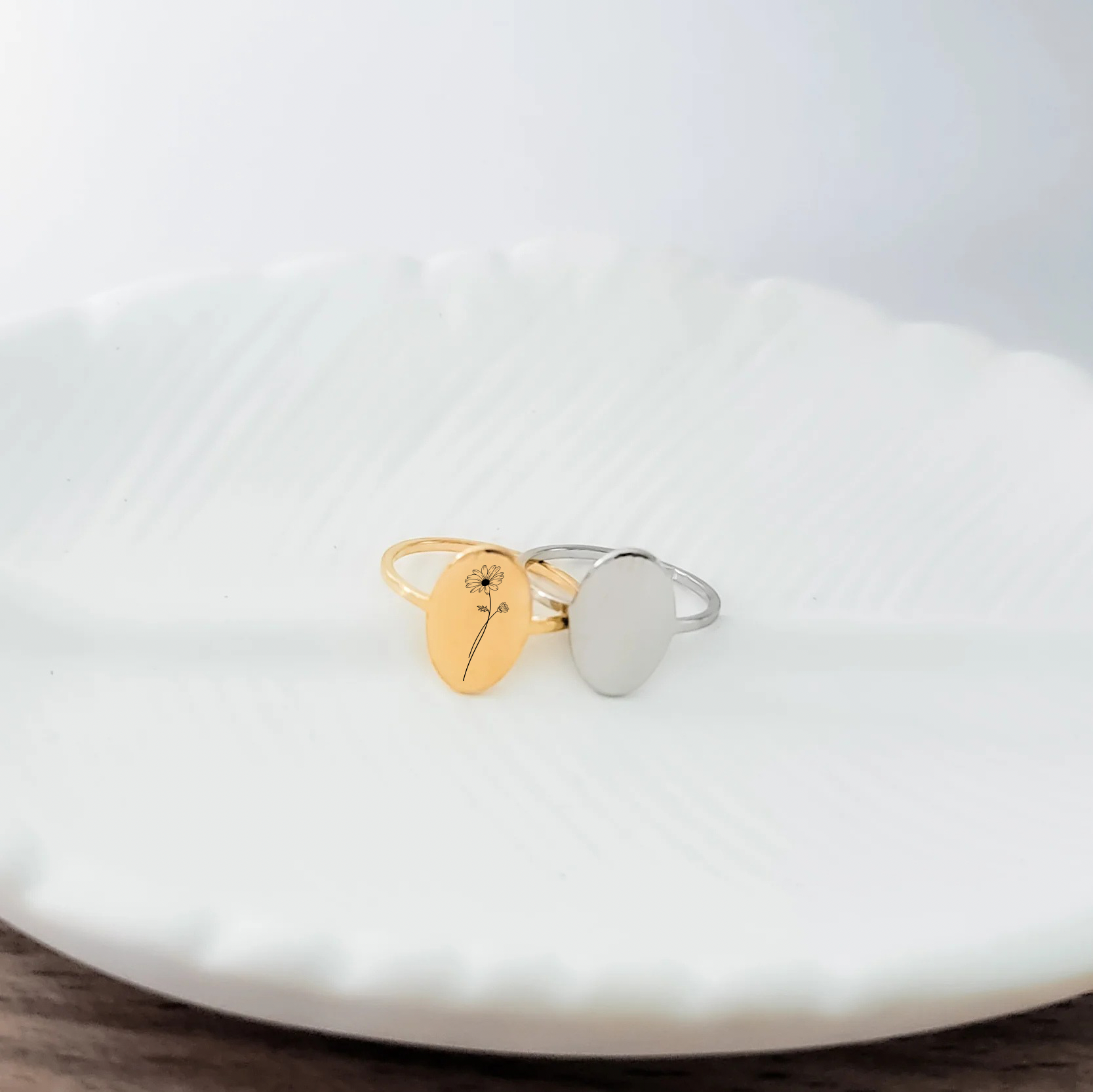 Oval Birth Month Flower Ring